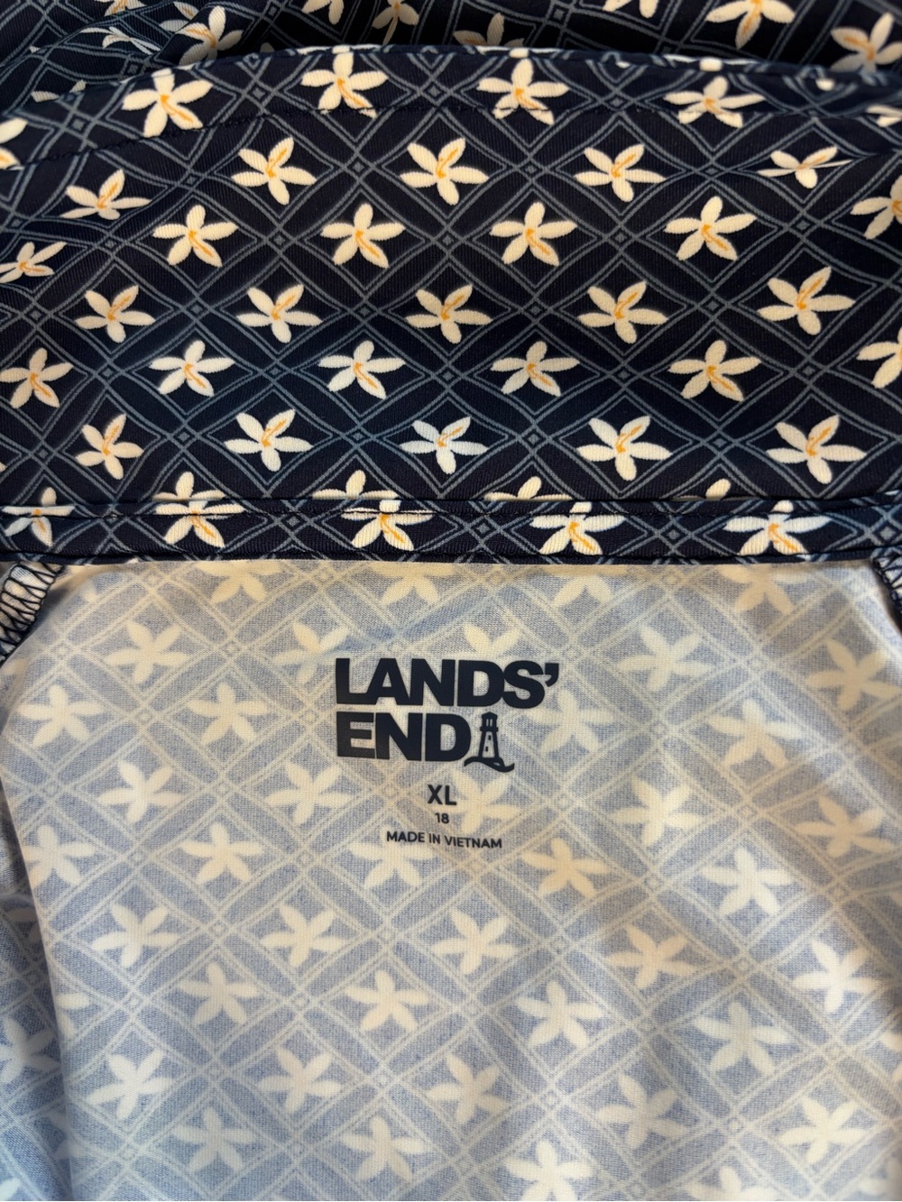 Lands’End navy blue allover geometric pattern 1/2 zip rash guard swim shirt XL - Picture 11 of 11